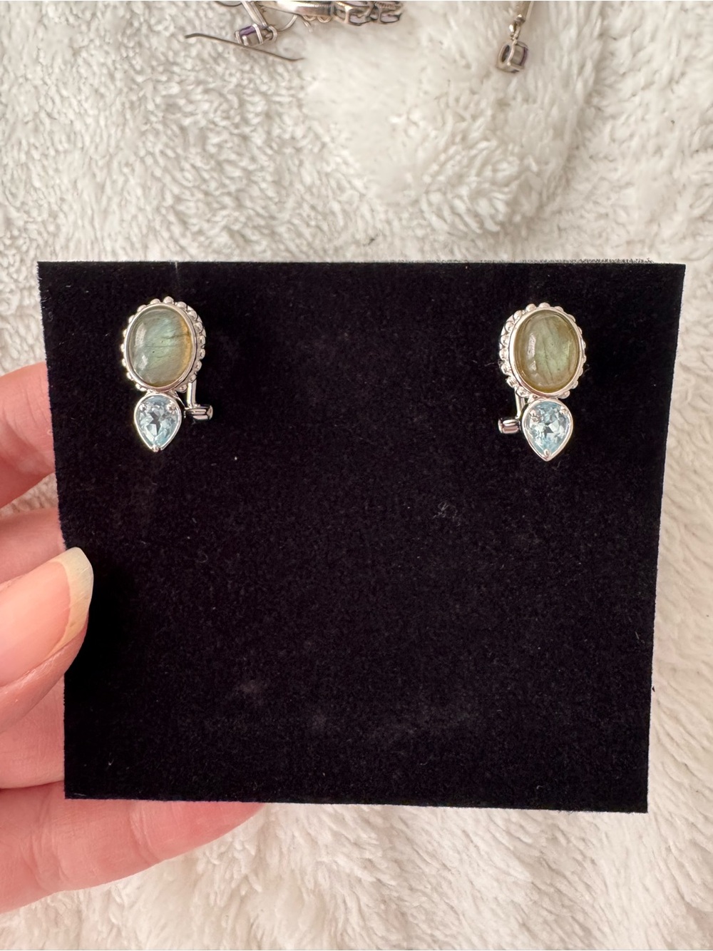 Sterling Silver Labradorite and Light Blue Teardrop Earrings